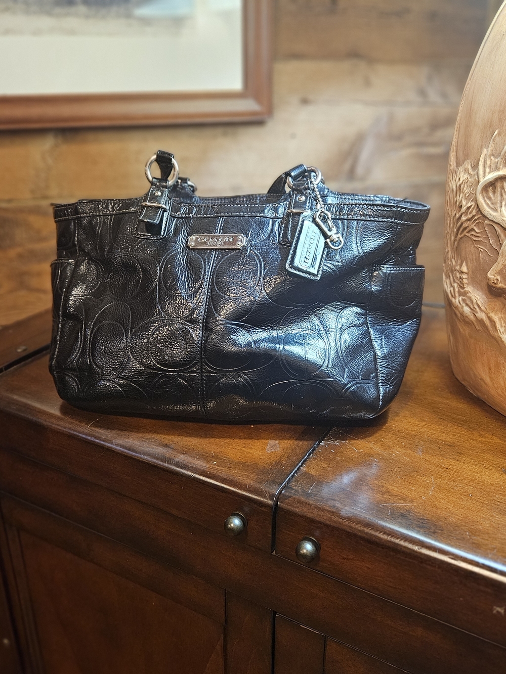 Vintage Coach Black Signature Leather Tote - Coach